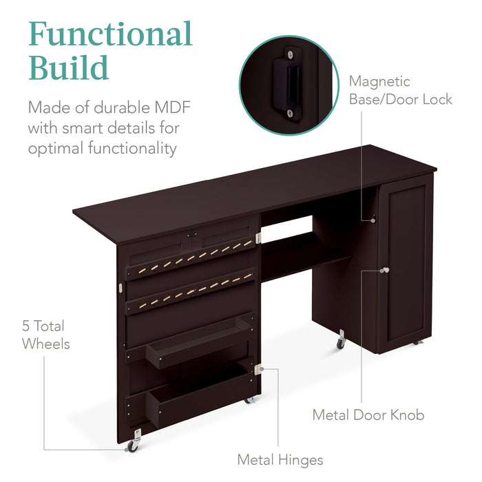 Large Portable Folding Sewing Table Multipurpose Craft Station w/ Wheels