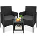 3-Piece Outdoor Patio Wicker Bistro Set w/ Side Storage Table