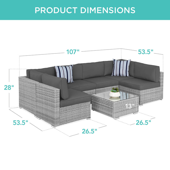 7-Piece Modular Wicker Sectional Conversation Set w/ 2 Pillows, Cover