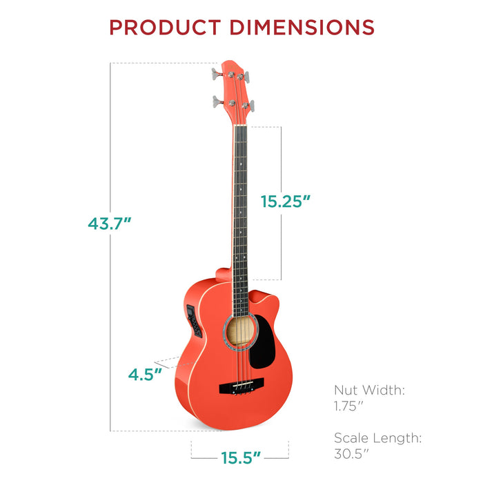 Acoustic Electric Bass Guitar w/ Equalizer, Truss Rod, Padded Gig Bag