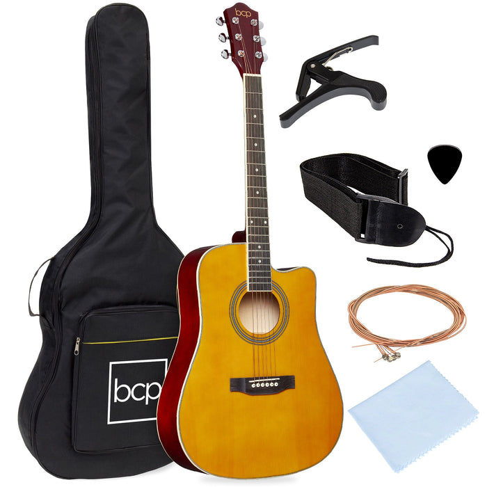 Full Size Beginner Acoustic Guitar Set with Case, Strap, Capo - 41in