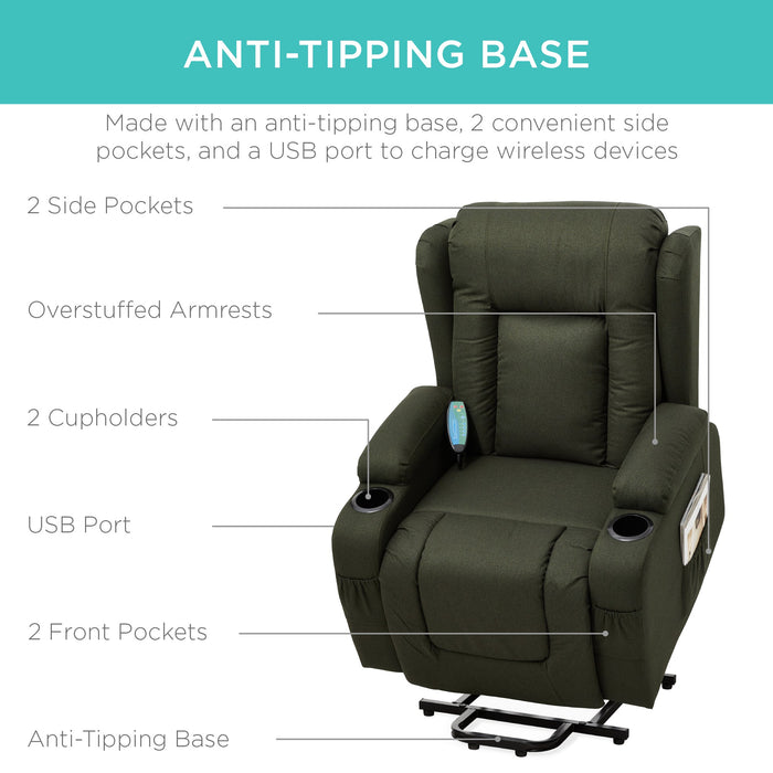 Fauteuil de massage inclinable électrique avec chauffage, port USB et porte-gobelets