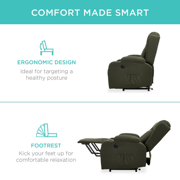 Fauteuil de massage inclinable électrique avec chauffage, port USB et porte-gobelets