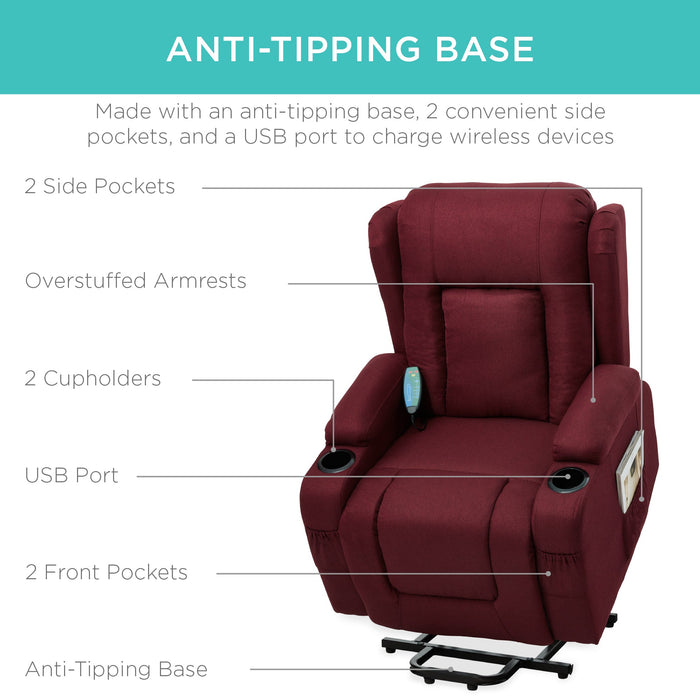 Fauteuil de massage inclinable électrique avec chauffage, port USB et porte-gobelets