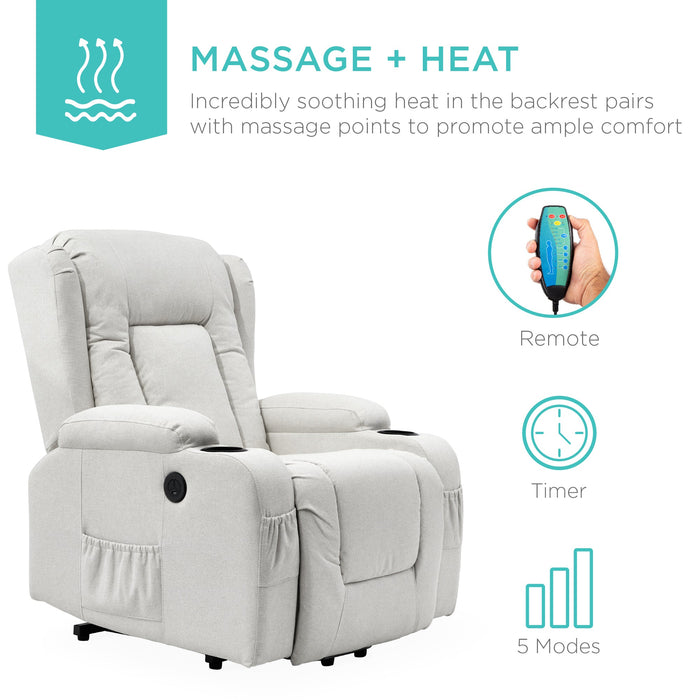 Fauteuil de massage inclinable électrique avec chauffage, port USB et porte-gobelets