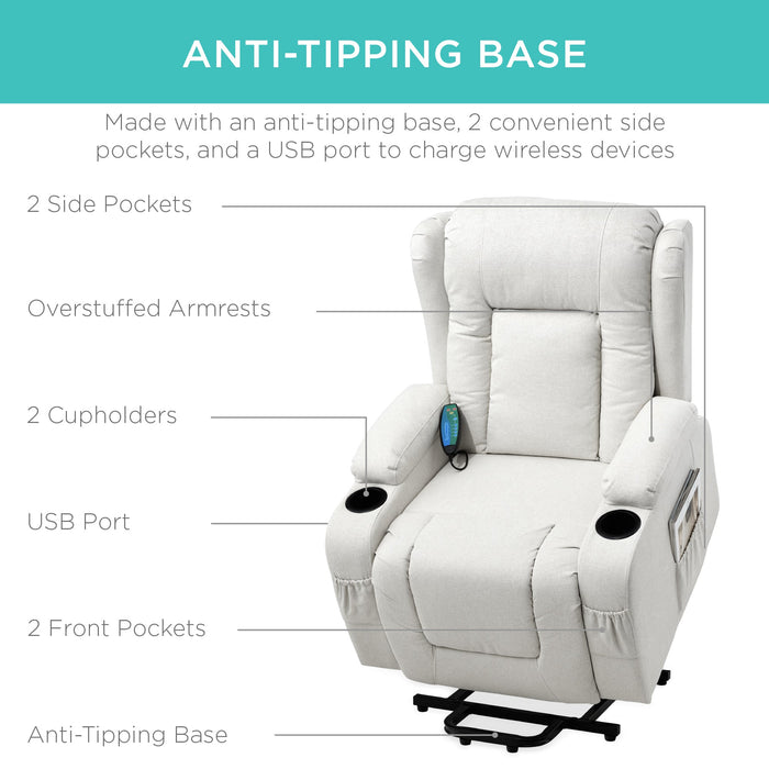 Fauteuil de massage inclinable électrique avec chauffage, port USB et porte-gobelets