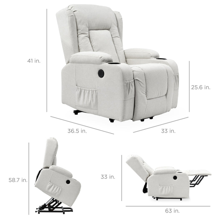 Fauteuil de massage inclinable électrique avec chauffage, port USB et porte-gobelets