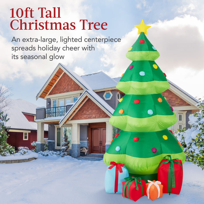 Inflatable Christmas Tree Outdoor Blow Up Decor w/ 10 LED Lights - 10ft