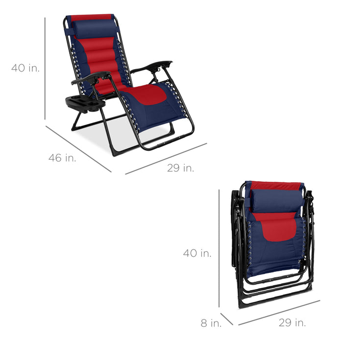 Fauteuil rembourré surdimensionné à gravité zéro, fauteuil inclinable pliable avec appui-tête et plateau latéral