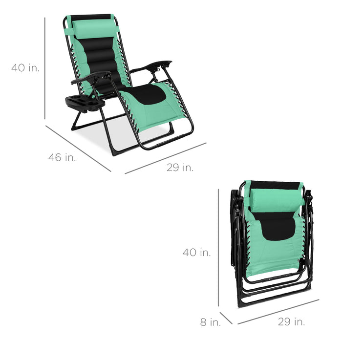 Fauteuil rembourré surdimensionné à gravité zéro, fauteuil inclinable pliable avec appui-tête et plateau latéral