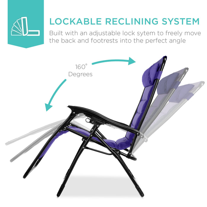 Fauteuil rembourré surdimensionné à gravité zéro, fauteuil inclinable pliable avec appui-tête et plateau latéral