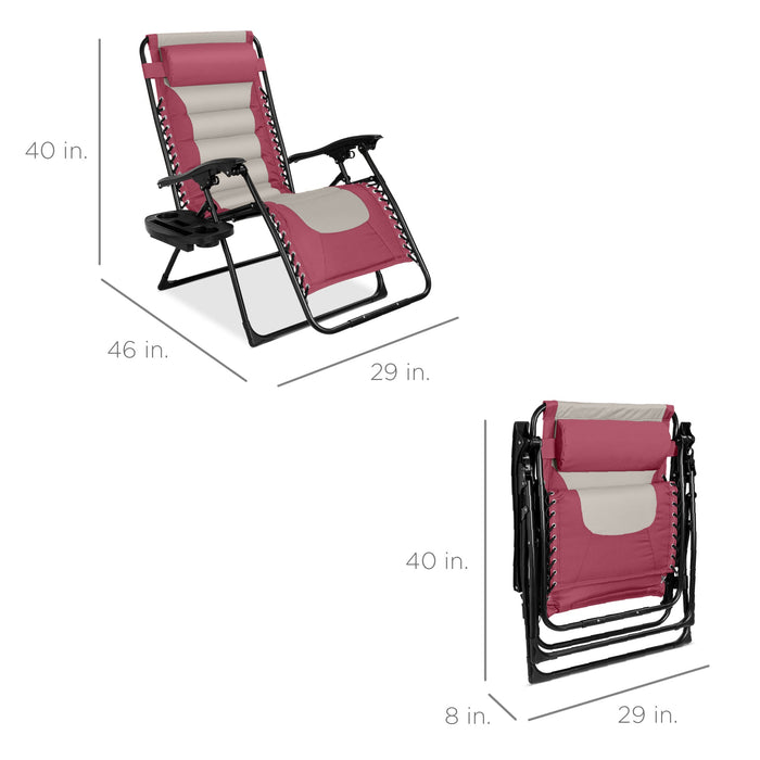 Fauteuil rembourré surdimensionné à gravité zéro, fauteuil inclinable pliable avec appui-tête et plateau latéral