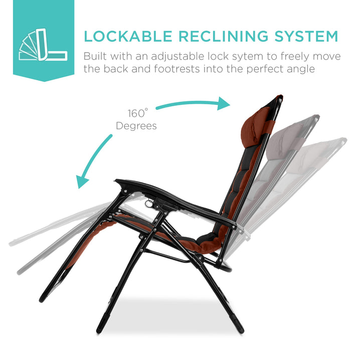 Fauteuil rembourré surdimensionné à gravité zéro, fauteuil inclinable pliable avec appui-tête et plateau latéral