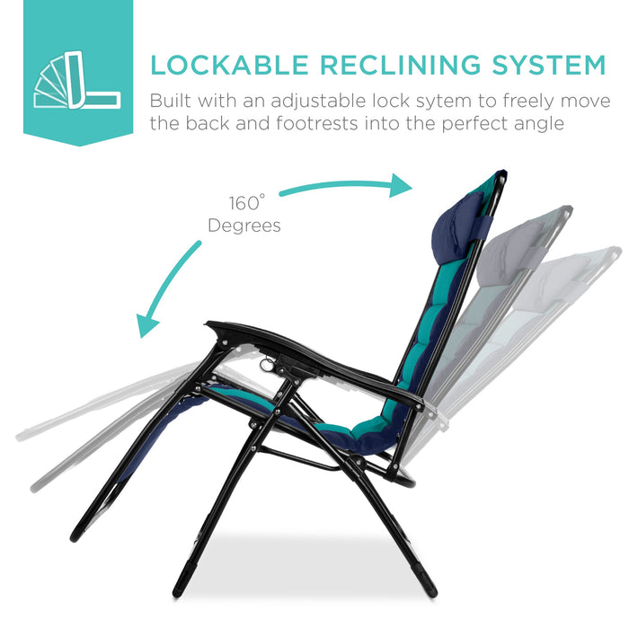 Fauteuil rembourré surdimensionné à gravité zéro, fauteuil inclinable pliable avec appui-tête et plateau latéral