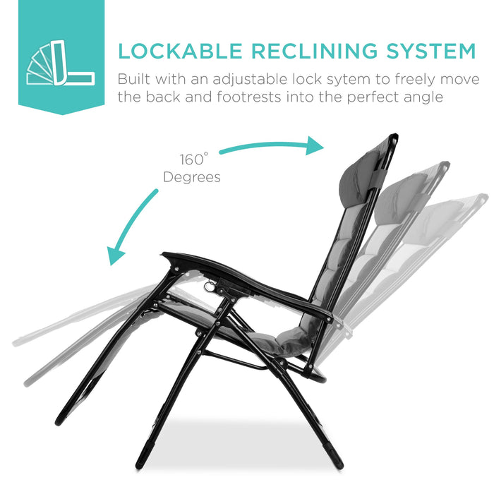 Fauteuil rembourré surdimensionné à gravité zéro, fauteuil inclinable pliable avec appui-tête et plateau latéral