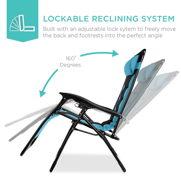 Fauteuil rembourré surdimensionné à gravité zéro, fauteuil inclinable pliable avec appui-tête et plateau latéral