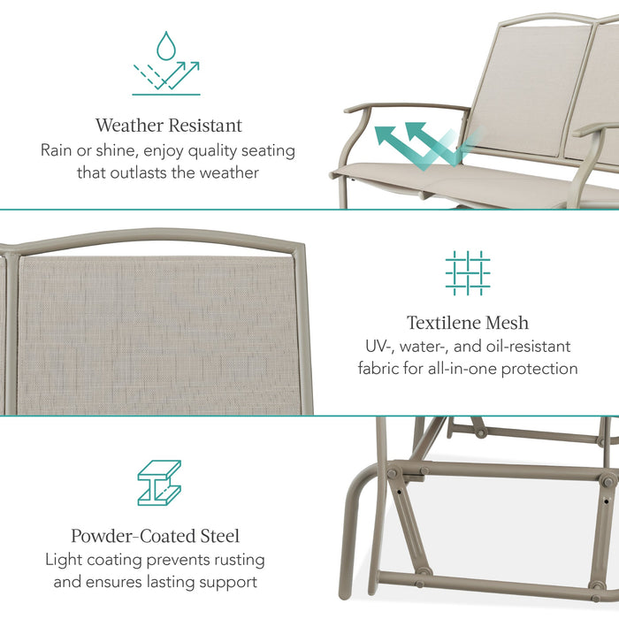 2-Person Patio Loveseat Swing Glider, Bench Rocker w/ Armrests