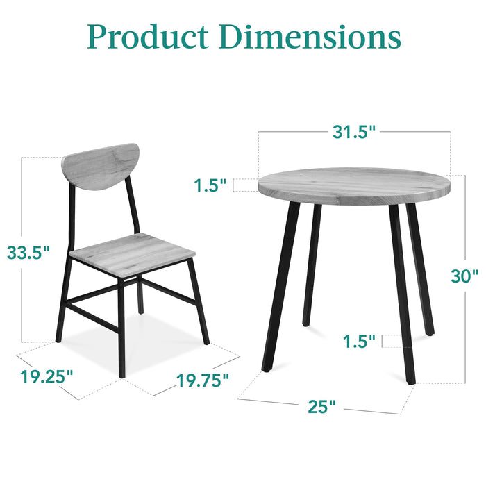 3-Piece Mid-Century Modern Round Dining Set w/ 2 Chairs