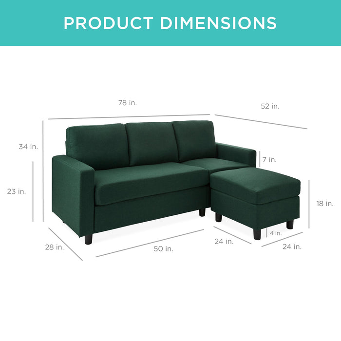 Upholstered Sectional Sofa Couch w/ Chaise Lounge, Reversible Ottoman Bench