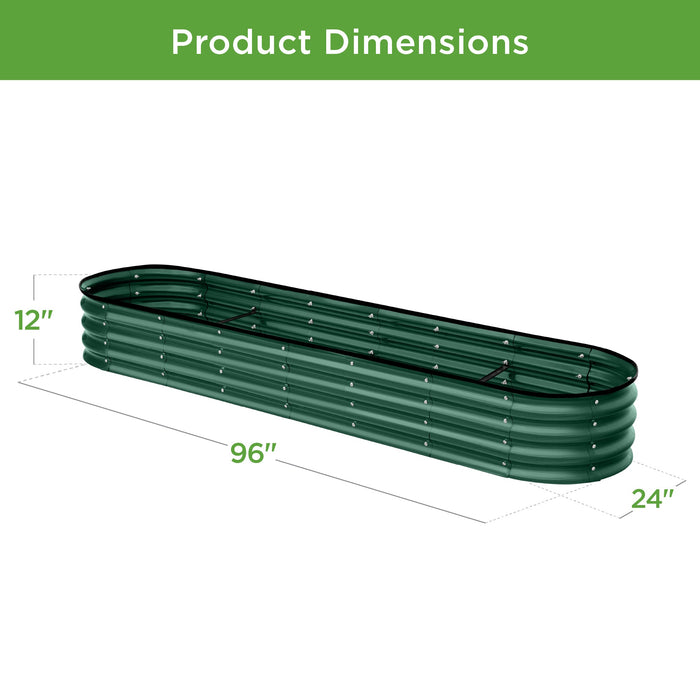 Outdoor Metal Raised Oval Garden Bed for Vegetables, Flowers - 8x2x1ft