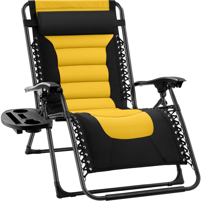 Oversized Padded Zero Gravity Chair, Folding Recliner w/ Headrest, Side Tray