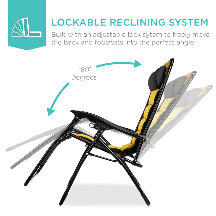 Fauteuil rembourré surdimensionné à gravité zéro, fauteuil inclinable pliable avec appui-tête et plateau latéral