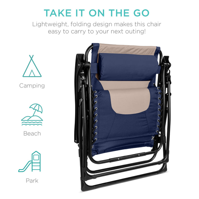 Fauteuil rembourré surdimensionné à gravité zéro, fauteuil inclinable pliable avec appui-tête et plateau latéral