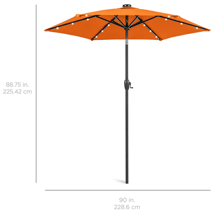 Outdoor Solar Patio Umbrella w/ Push Button Tilt, Crank Lift - 7.5ft