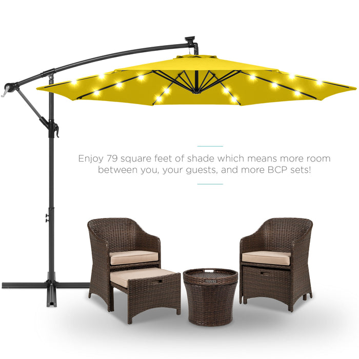 Solar LED Offset Hanging Patio Umbrella w/ Crank Tilt Adjustment - 10ft