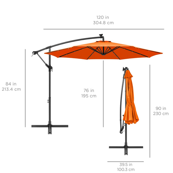 Solar LED Offset Hanging Patio Umbrella w/ Crank Tilt Adjustment - 10ft