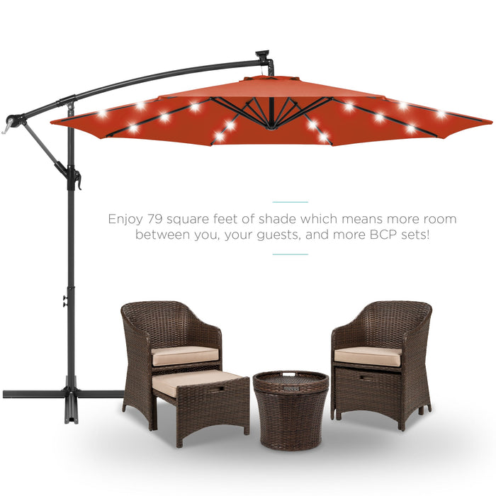 Solar LED Offset Hanging Patio Umbrella w/ Crank Tilt Adjustment - 10ft