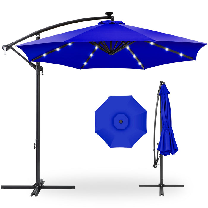 Solar LED Offset Hanging Patio Umbrella w/ Crank Tilt Adjustment - 10ft