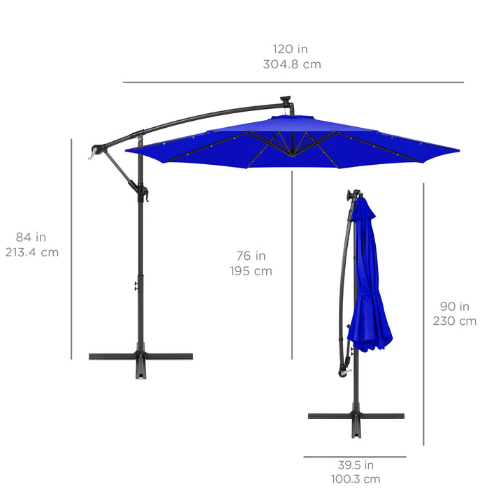 Solar LED Offset Hanging Patio Umbrella w/ Crank Tilt Adjustment - 10ft