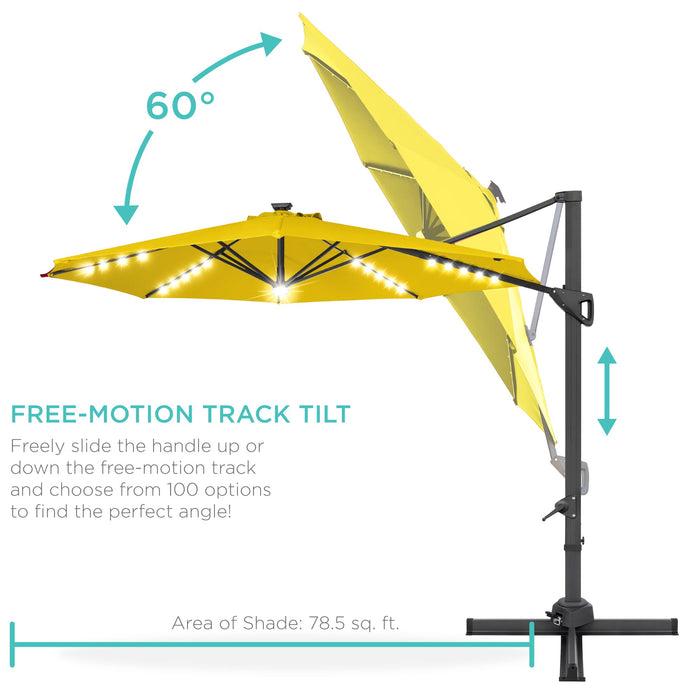 360-Degree Solar LED Cantilever Offset Patio Umbrella w/ Tilt - 10ft