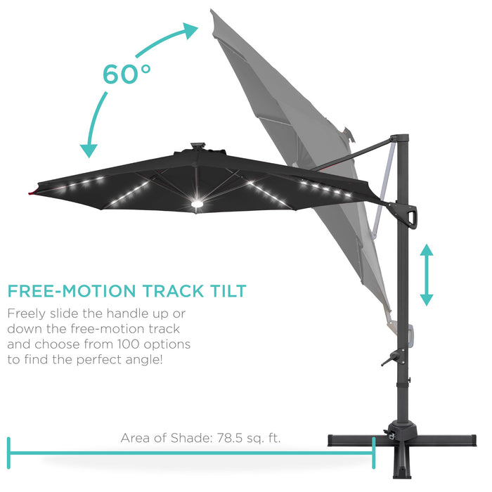 360-Degree Solar LED Cantilever Offset Patio Umbrella w/ Tilt - 10ft