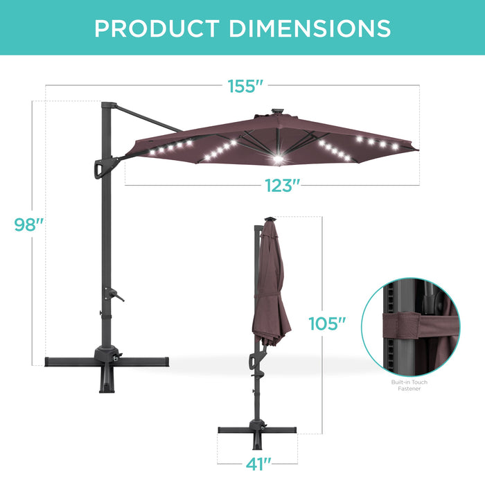 360-Degree Solar LED Cantilever Offset Patio Umbrella w/ Tilt - 10ft