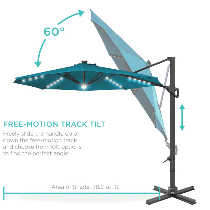 360-Degree Solar LED Cantilever Offset Patio Umbrella w/ Tilt - 10ft