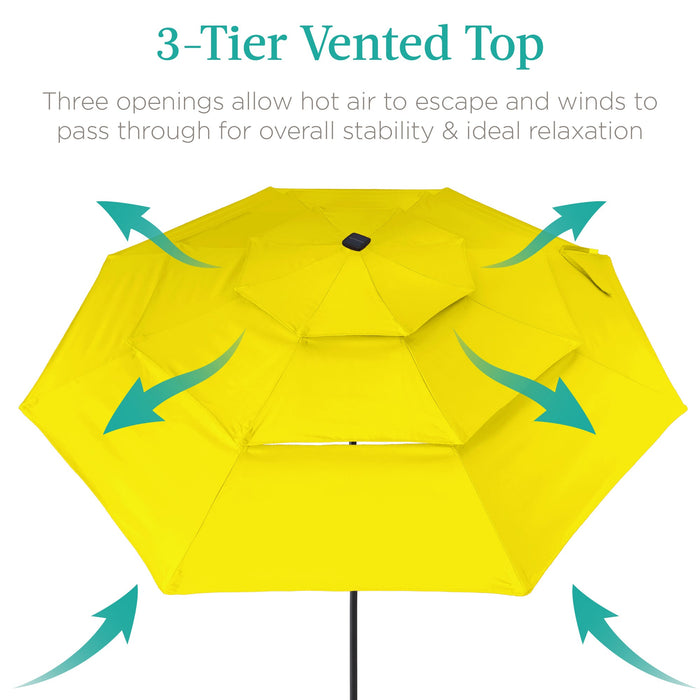 3-Tier Solar Patio Umbrella w/ LED Lights, Tilt Adjustment, Crank - 10ft