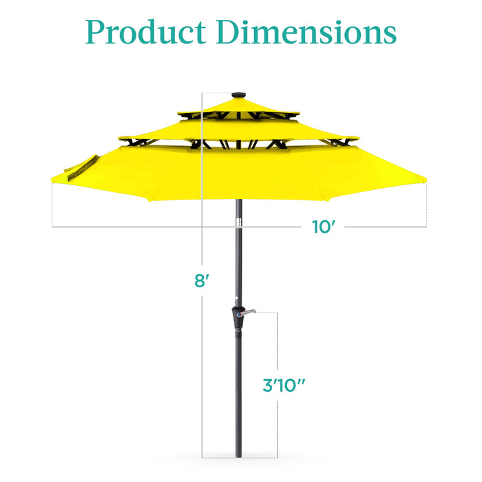 3-Tier Solar Patio Umbrella w/ LED Lights, Tilt Adjustment, Crank - 10ft