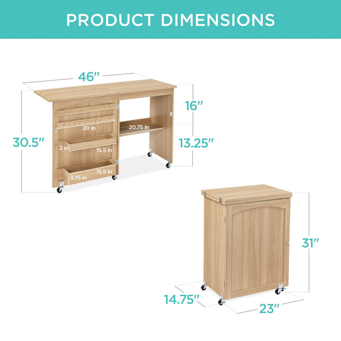 Table de couture pliante, station d'artisanat polyvalente et table d'appoint avec roulettes