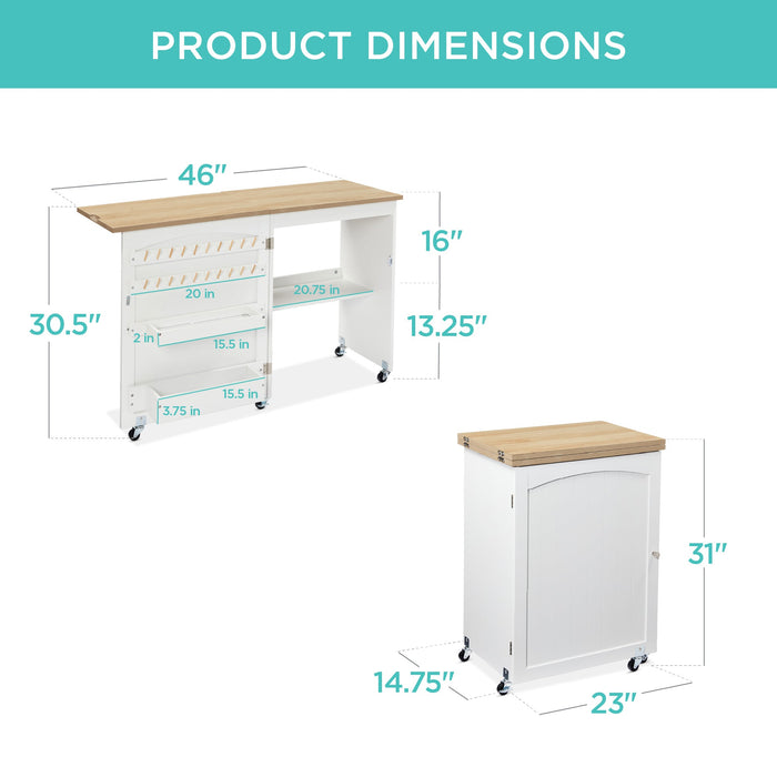 Table de couture pliante, station d'artisanat polyvalente et table d'appoint avec roulettes