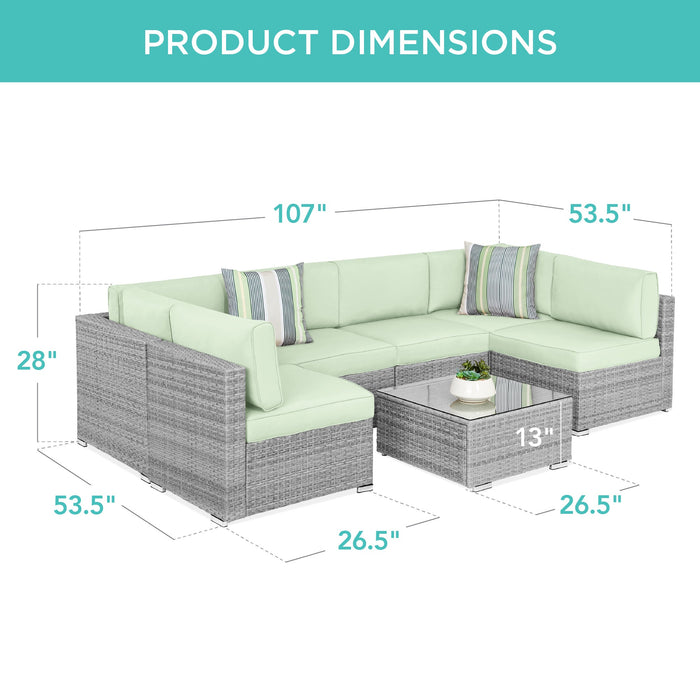 7-Piece Modular Wicker Sectional Conversation Set w/ 2 Pillows, Cover