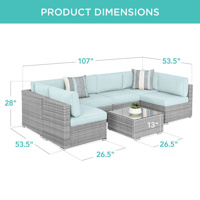 7-Piece Modular Wicker Sectional Conversation Set w/ 2 Pillows, Cover