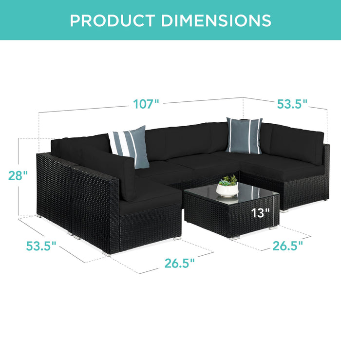 7-Piece Modular Wicker Sectional Conversation Set w/ 2 Pillows, Cover