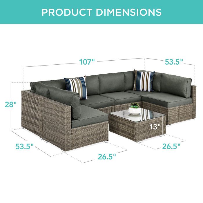 7-Piece Modular Wicker Sectional Conversation Set w/ 2 Pillows, Cover