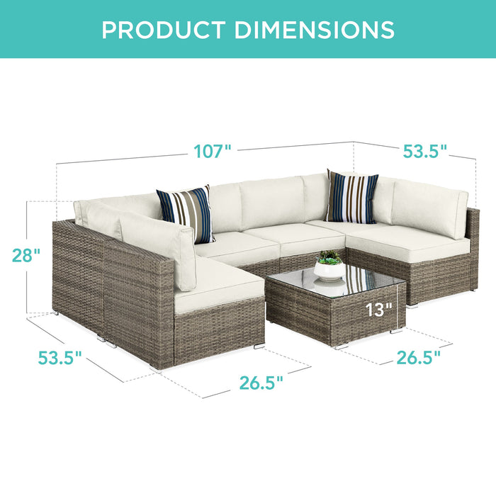 7-Piece Modular Wicker Sectional Conversation Set w/ 2 Pillows, Cover