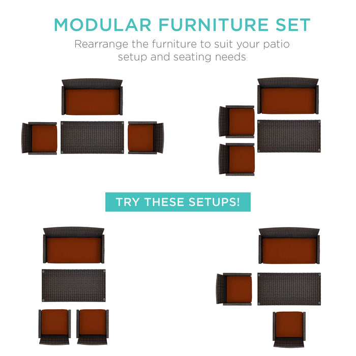 Ensemble de patio extérieur en osier de 4 pièces avec 4 sièges et plateau de table en verre