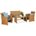 4-Piece Outdoor Wicker Conversation Patio Set w/ 4 Seats, Glass Table Top