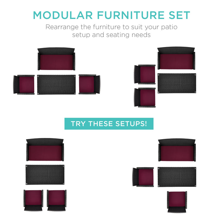 Ensemble de patio extérieur en osier de 4 pièces avec 4 sièges et plateau de table en verre