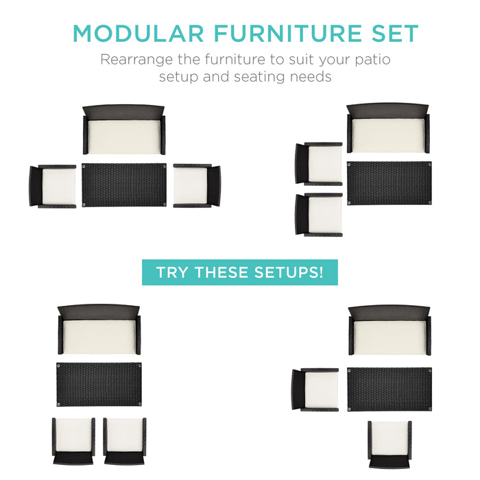 Ensemble de patio extérieur en osier de 4 pièces avec 4 sièges et plateau de table en verre